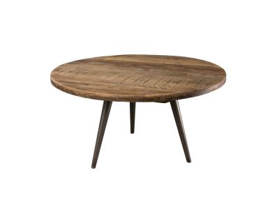 Table basse d'appoint ronde en teck recycl&eacute; et pieds m&eacute;tal D55