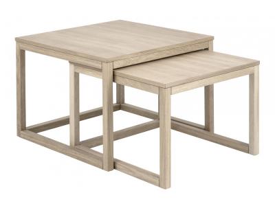 Lot de 2 tables gigognes 70 et 64 cm d&eacute;cor ch&ecirc;ne blanchi