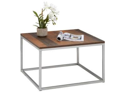 Table basse carr&eacute;e HADES, cadre en m&eacute;tal gris et plateau en m&eacute;lamin&eacute; d&eacute;cor old style