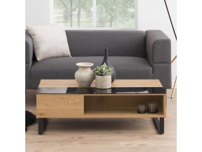 Selsey KOSTRENA - Table Basse relevable avec &eacute;l&eacute;ment en Verre tremp&eacute; ch&ecirc;ne/Noir 110x60 cm