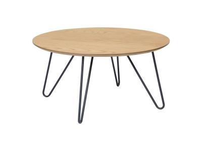 Table basse ronde bois clair et pieds m&eacute;tal D80 cm