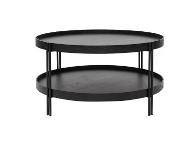 Miliboo - Table basse ronde finition ch&ecirc;ne noir et m&eacute;tal D80 cm TWICE