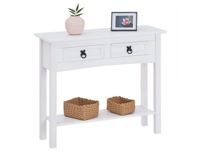 Table console RURAL avec 2 tiroirs, style mexicain en pin massif blanc