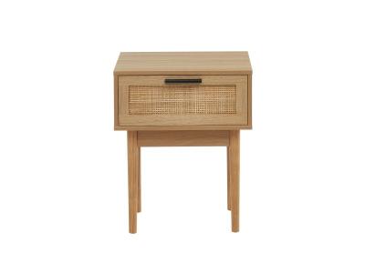 Table De Chevet Avec Cannage Naturel - 1 Tiroirs - D&eacute;cor Imitation Bo