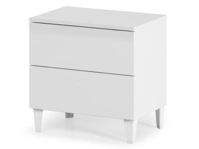 Table de chevet en bois coloris blanc brillant avec 2 tiroirs - Dim : 49 x 50 x 34 cm