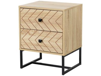 HOMCOM Table de Chevet Table de Nuit Style Graphique 48L x 39,5l x 60H cm 2 tiroirs m&eacute;tal Noir Panneaux Particules MDF Imitation Bois Clair
