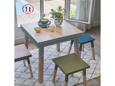 Table de cuisine carr&eacute;e avec tiroir 100 cm, 100% fr&ecirc;ne massif