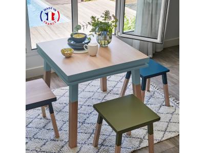 Table de cuisine carr&eacute;e avec tiroir 100 cm, 100% fr&ecirc;ne massif