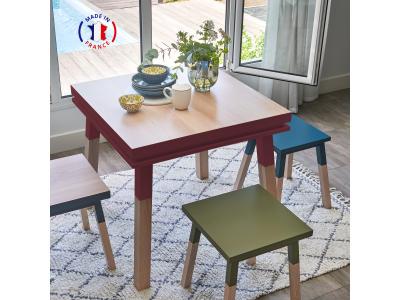 Table de cuisine carr&eacute;e avec tiroir 100 cm, 100% fr&ecirc;ne massif