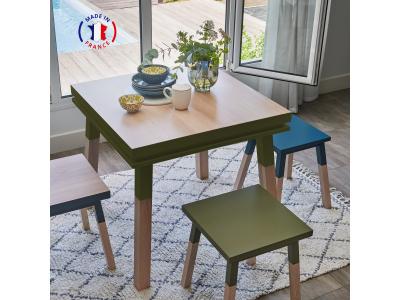 Table de cuisine carr&eacute;e avec tiroir 100 cm, 100% fr&ecirc;ne massif