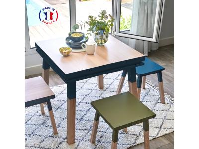 Table de cuisine carr&eacute;e avec tiroir 80 cm, 100% fr&ecirc;ne massif