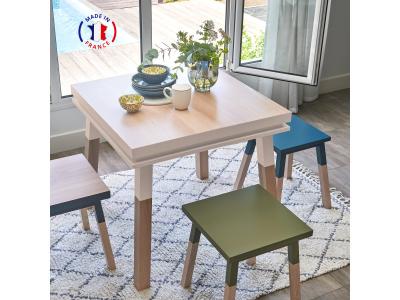 Table de cuisine carr&eacute;e avec tiroir 80 cm, 100% fr&ecirc;ne massif