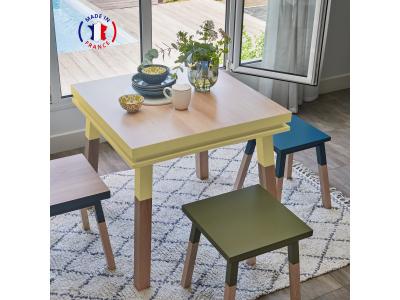 Table de cuisine carr&eacute;e avec tiroir 80 cm, 100% fr&ecirc;ne massif