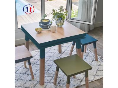 Table de cuisine carr&eacute;e avec tiroir 80 cm, 100% fr&ecirc;ne massif