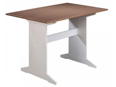 Table de cuisine en pin massif fonce et blanc - L.110 x H.75 x P.70 cm --