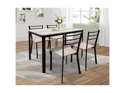 Table de cuisine et salle &agrave; manger + 4 chaises LEEDS. Ensemble repas design m&eacute;tal et bois.