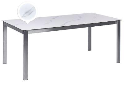 BELIANI Table de salle &agrave; manger 6 personnes en verre de s&eacute;curit&eacute; argent&eacute;