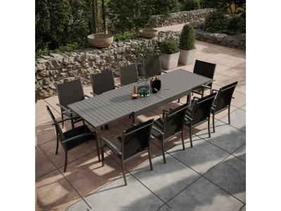 AVRIL PARIS Table de jardin 10 places en aluminium anthracite