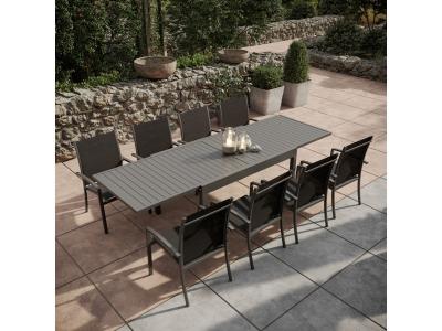 AVRIL PARIS Table de jardin 8 places en aluminium anthracite