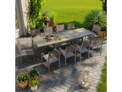 AVRIL PARIS Table de jardin extensible 10 places en aluminium gris taupe.