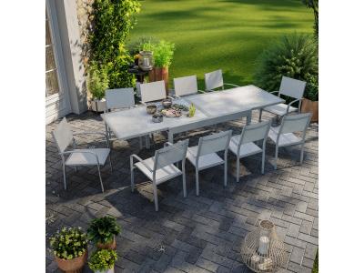 AVRIL PARIS Table de jardin extensible 10 places en aluminium gris
