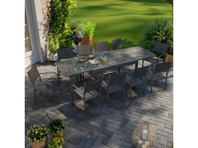 AVRIL PARIS Table de jardin extensible 10 places en aluminium anthracite