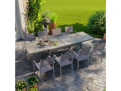 AVRIL PARIS Table de jardin 8 personnes en aluminium gris Taupe