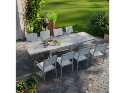 AVRIL PARIS Table de jardin 8 personnes en aluminium gris