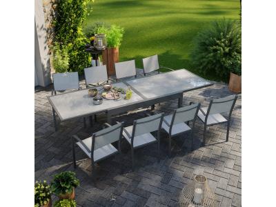 AVRIL PARIS Table de jardin 8 personnes en aluminium gris et anthracite