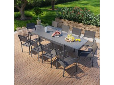 AVRIL PARIS Ensemble de jardin 10 places extensible en aluminium anthracite