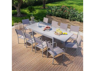 AVRIL PARIS Ensemble de jardin 10 places extensible en aluminium gris taupe