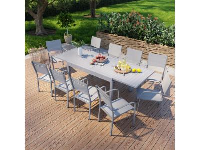 AVRIL PARIS Ensemble de jardin 10 places extensible en aluminium gris