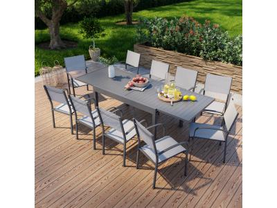 AVRIL PARIS Ensemble de jardin 10 places extensible en aluminium anthracite gris