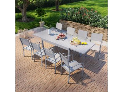 AVRIL PARIS Ensemble de jardin 8 places extensible en aluminium gris
