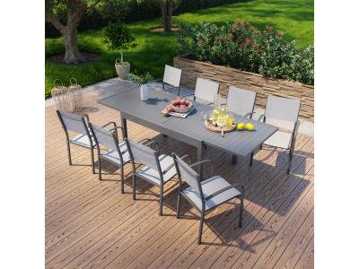 AVRIL PARIS Ensemble de jardin 8 places extensible en aluminium anthracite gris