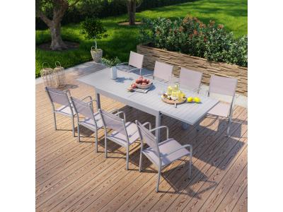 AVRIL PARIS Salon de jardin 8 places extensible en aluminium gris taupe