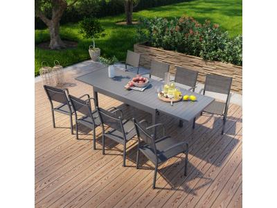 Ensemble de jardin 8 places extensible en aluminium anthracite