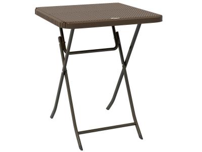 OUTSUNNY Table de jardin pliante table de camping pliable dim. 60L x 60l x 71H cm acier &eacute;poxy HDPE aspect rotin tress&eacute; marron 