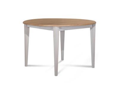 Table ronde bois d115 cm avec 1 allonge et pieds fuseau blanc