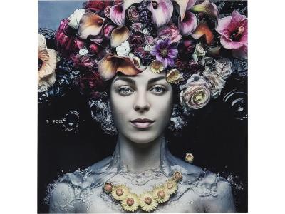 KARE  Design Tableau en Verre Flower Art Lady 120x120cm