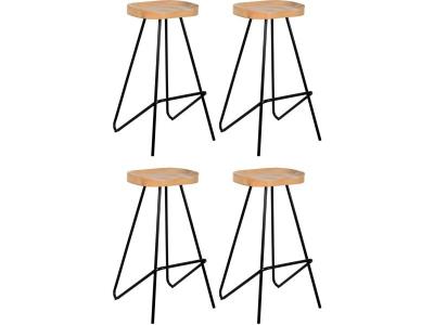 Tabouret de bar assise moul&eacute;e en m&eacute;tal et bois d'orme huil&eacute; Lot de 4