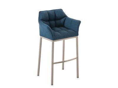 Tabouret de bar damaso en tissu avec 4 pieds , bleu/acier inoxydable
