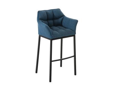 CLP Tabouret de bar Damaso en Tissu avec 4 pieds , Bleu/Noir
