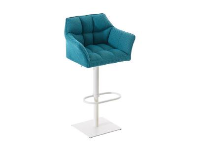 CLP - Tabouret de bar Damaso en Tissu turquois M&eacute;tal blanc mat