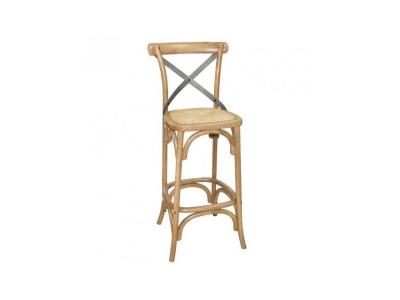 Tabouret de bar en bois avec dossier crois&eacute; m&eacute;tal - Bolero