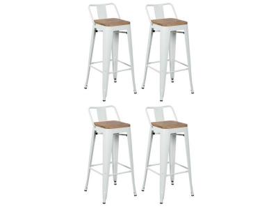 Tabouret de bar en m&eacute;tal laqu&eacute; et bois d'orme huil&eacute; (lot de 4) blanc