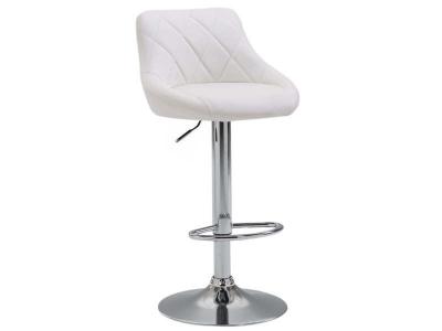 Tabouret de bar en simili-cuir blanc pivotant avec repose-pieds coutures decoratives