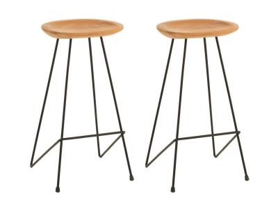 Tabouret de bar en teck et m&eacute;tal (lot de 2) - FELIX