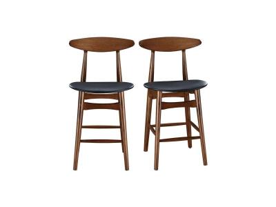 Tabouret de bar vintage noyer et PU noir 65 cm (lot de 2) WALFORD