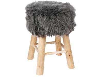 Tabouret Oslo Effet Fourrure Gris - Atmosphera cr&eacute;ateur d'int&eacute;rieur